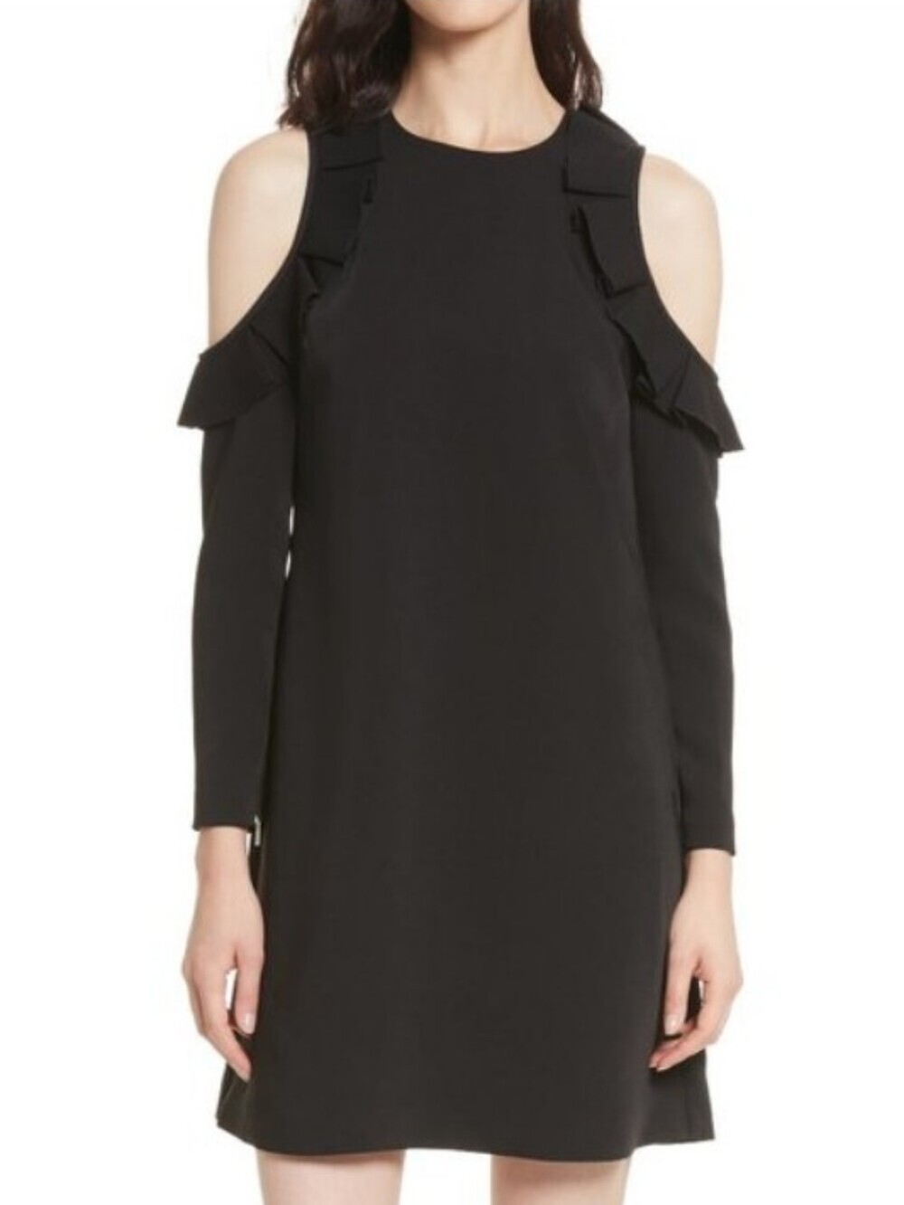 Ted Baker Black Cold-Shoulder Ruffle Frill Dress Size 2
